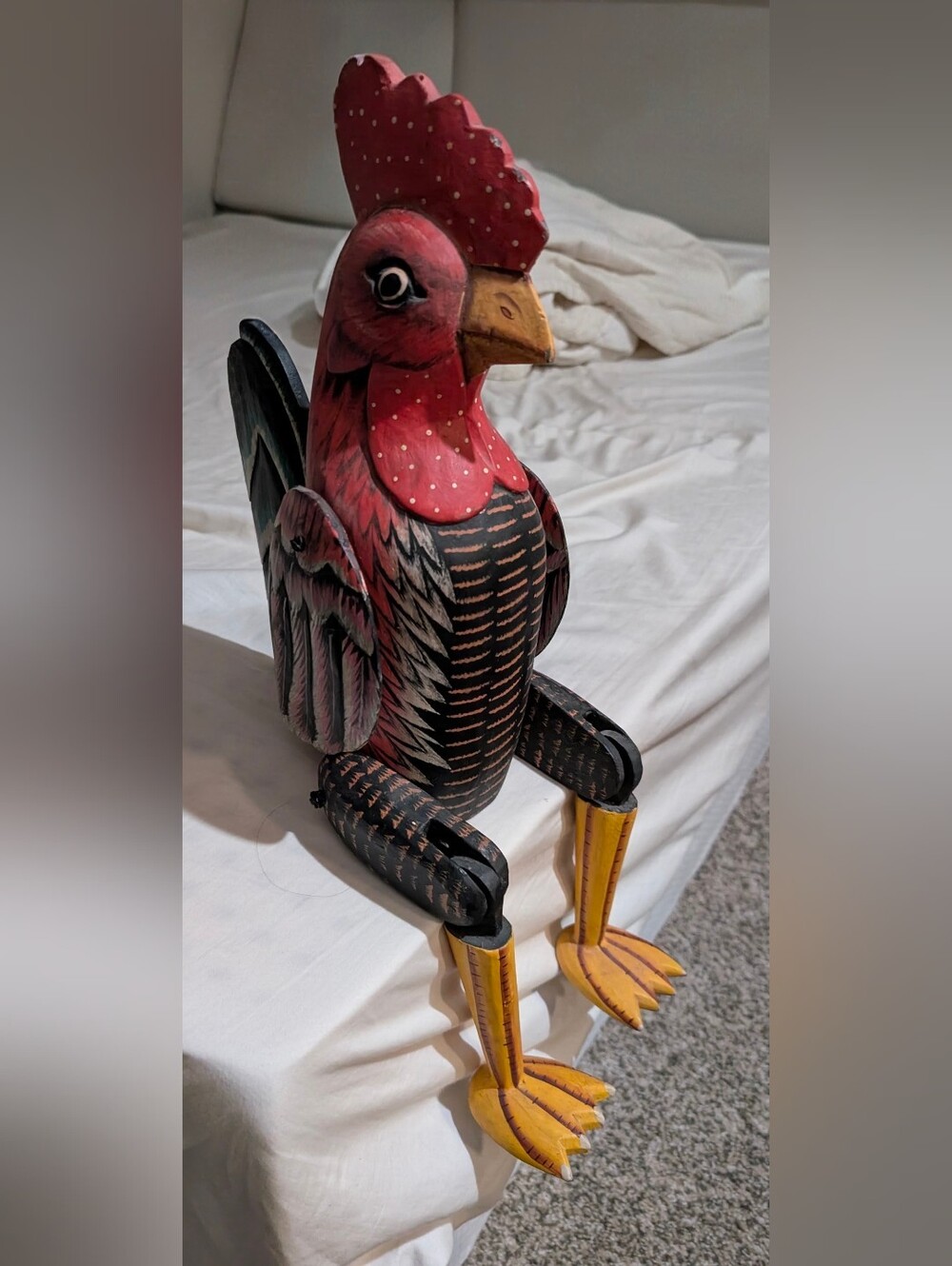 Pier 1 Folk art wooden painted hinged rooster shelf sitter movable wings & legs